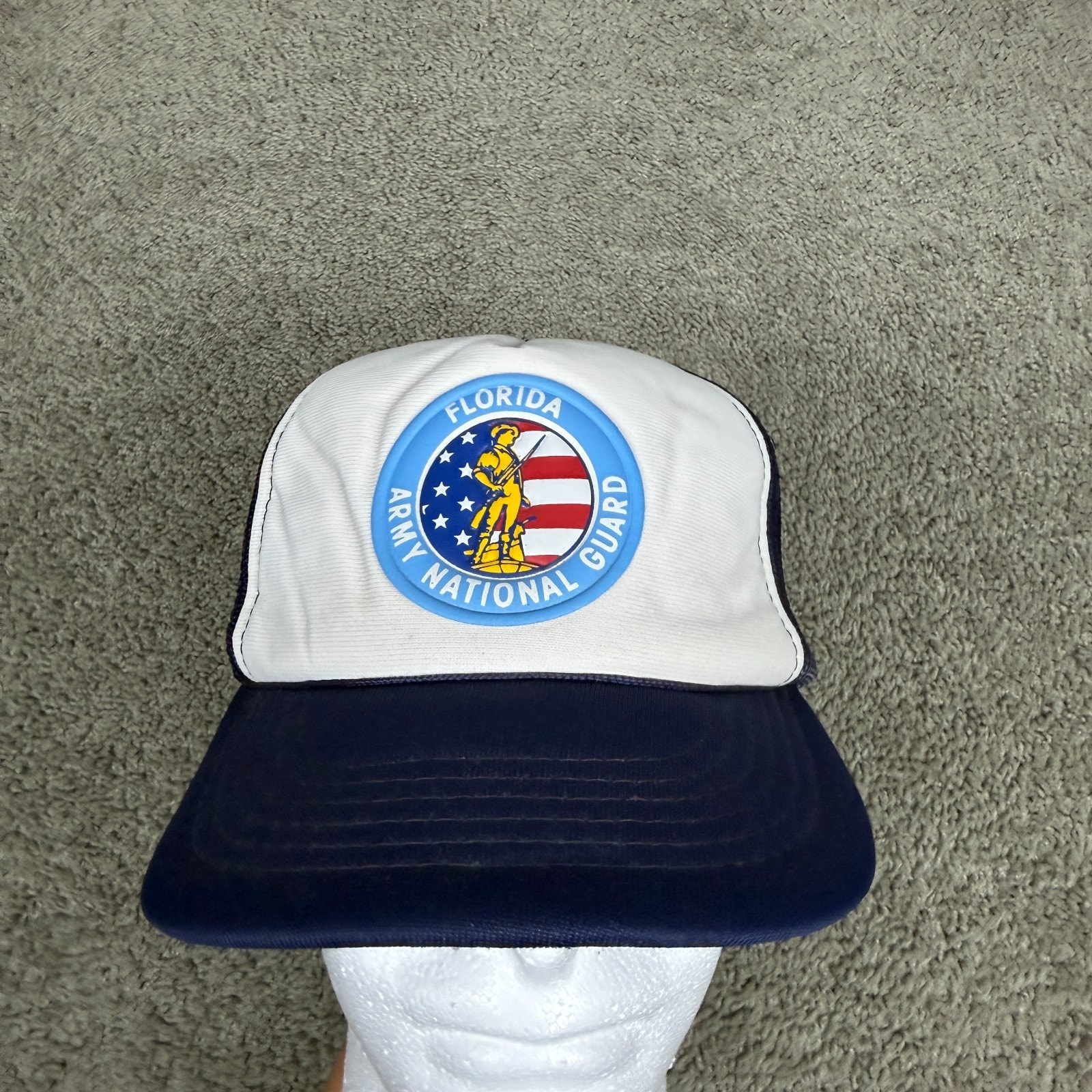 Vintage Florida National Guard Snap Back Mesh Hat Cap Mens Os Blue White Foam